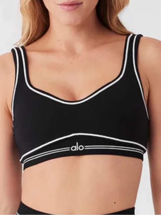 ALO Yoga Black Sports Bra with White Piping - Picture 12 of 12